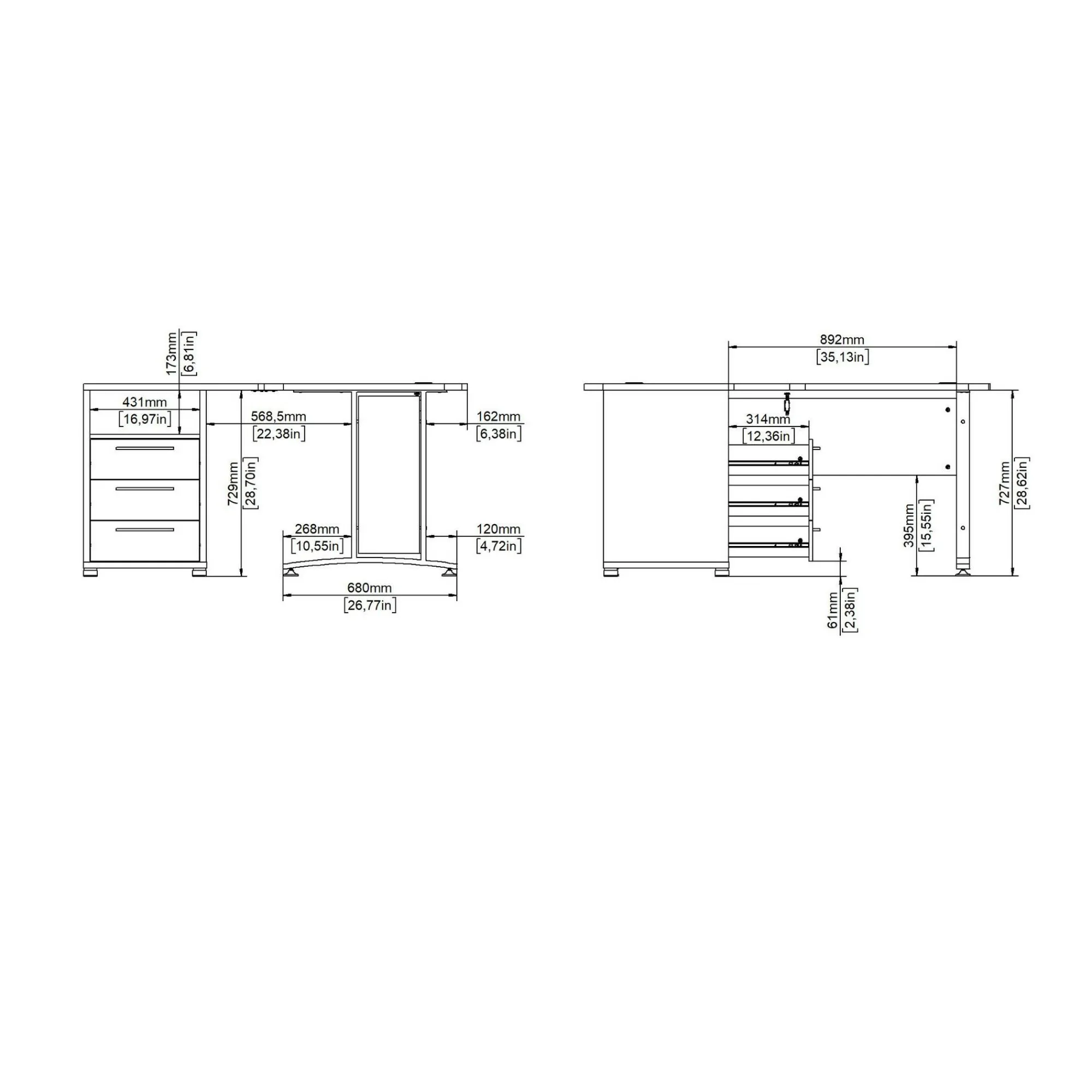 Scrivania Dtedesch, 159x150 h75 cm, Quercia e Bianco<Dmora Best
