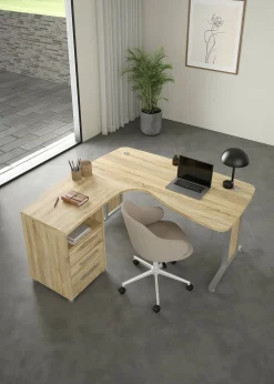 Scrivania Dtedesch, 159x150 h75 cm, Grigio e Quercia<Dmora Clearance
