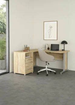 Scrivania Dtedesch, 159x150 h75 cm, Grigio e Quercia<Dmora Clearance