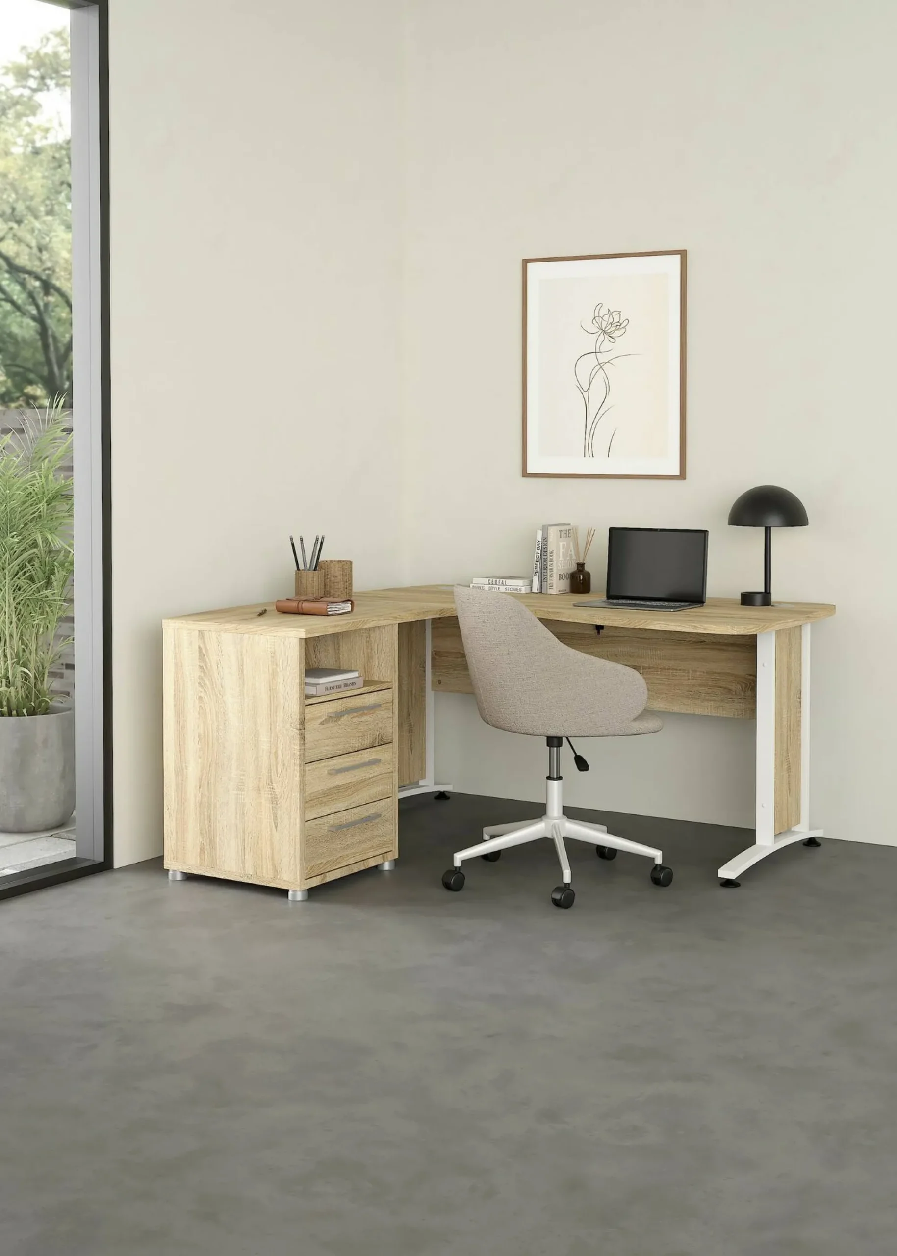 Scrivania Dtedesch, 159x150 h75 cm, Quercia e Bianco<Dmora Best