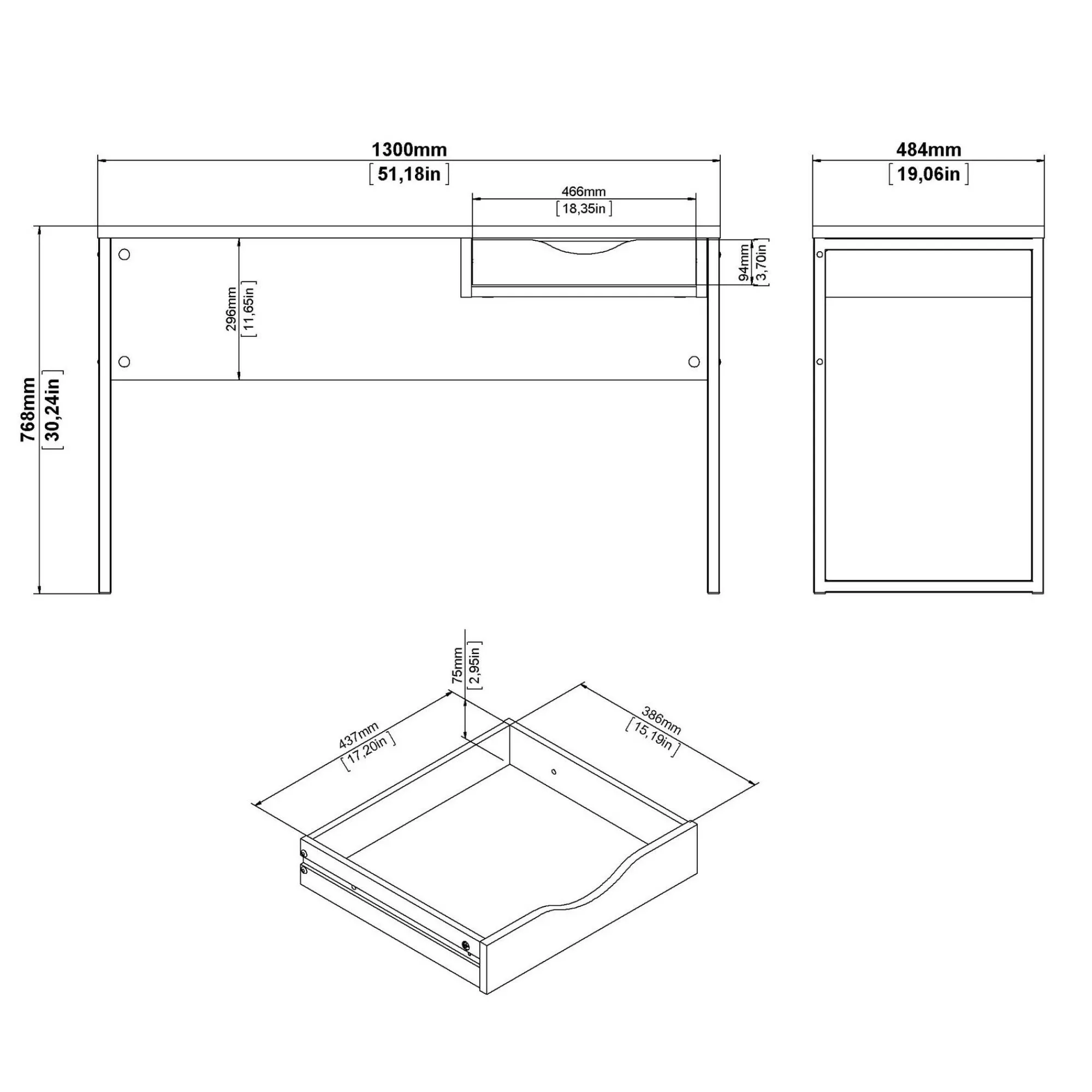 Scrivania Dtrimbol, 130x48 h77 cm,<Dmora Hot
