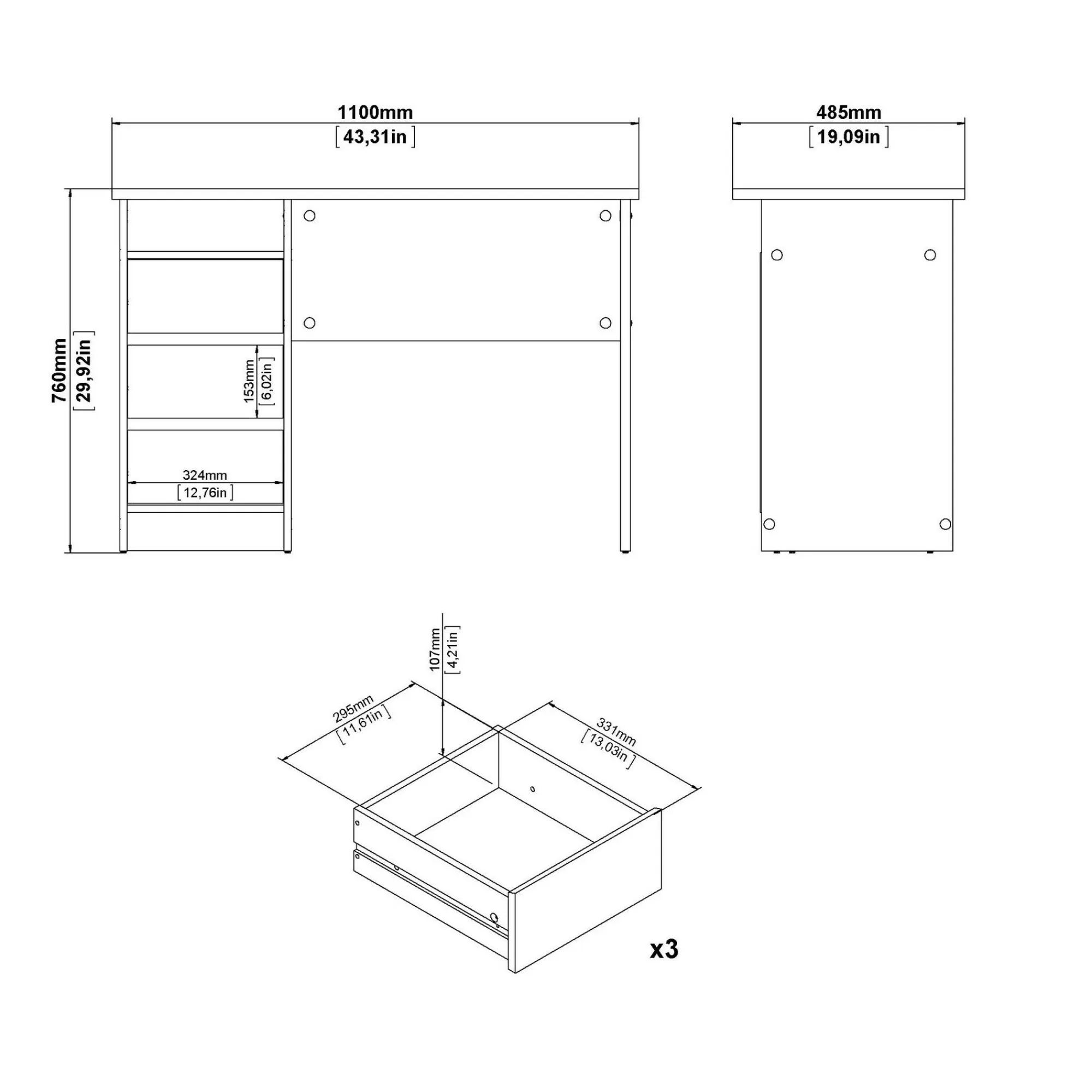 Scrivania Dtupt, 49x110 h76 cm,<Dmora Online