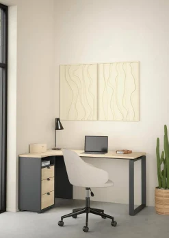 Scrivania Dturc, 100x150 h76 cm, Rovere e Grigio<Dmora Fashion