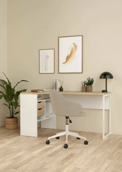 Scrivania Dturr, 81x145 h77 cm, Bianco e Rovere<Dmora Fashion