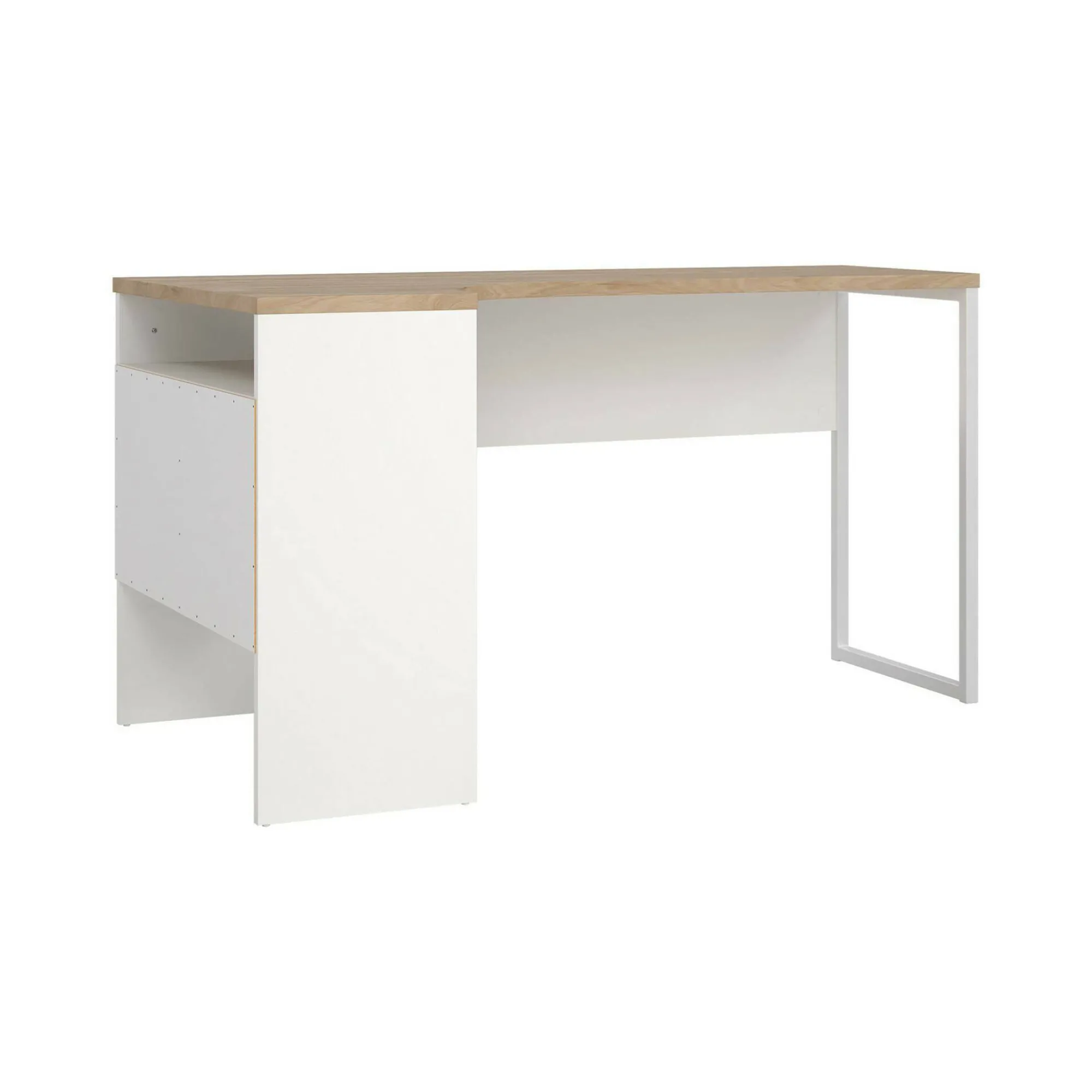 Scrivania Dturr, 81x145 h77 cm, Bianco e Rovere<Dmora Fashion