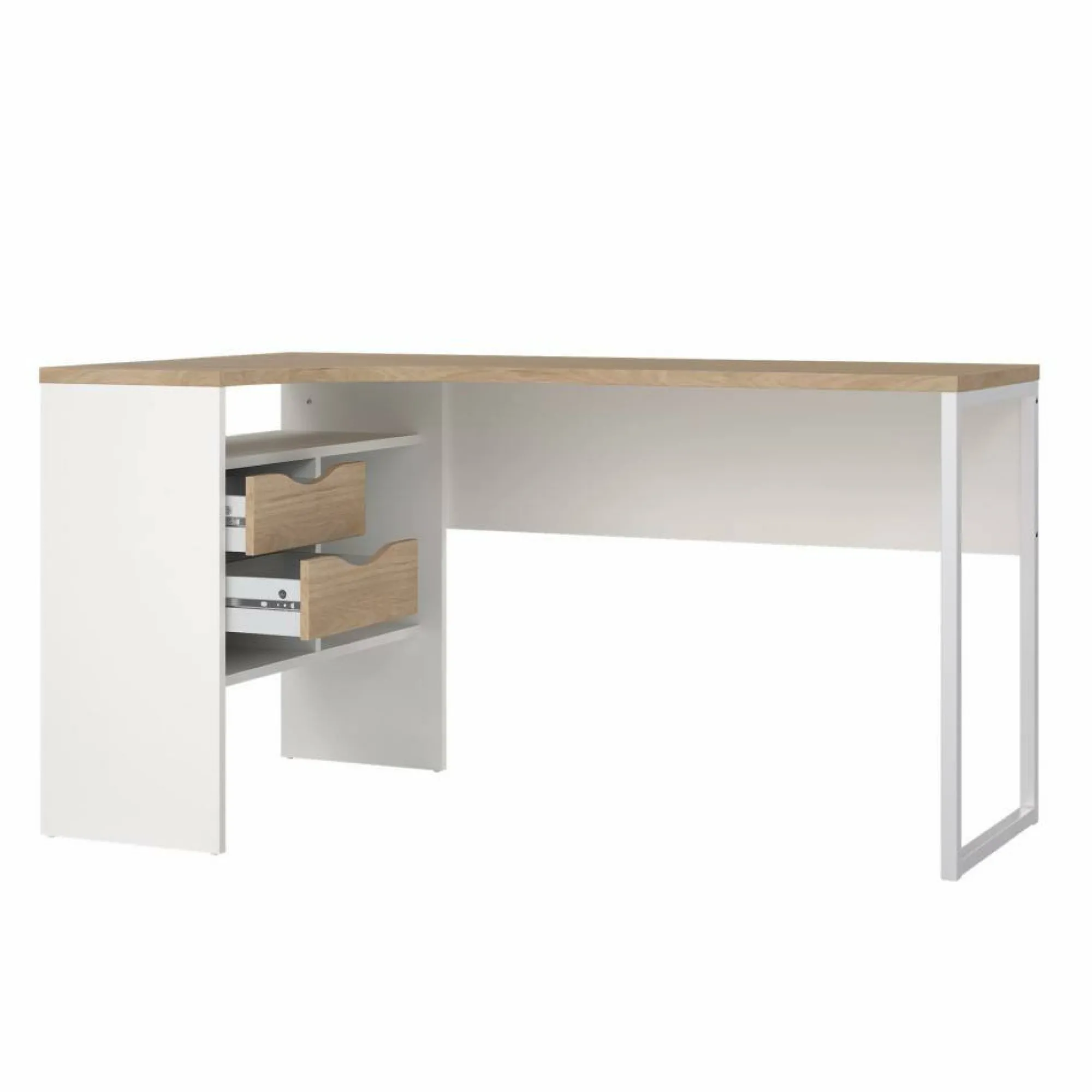 Scrivania Dturr, 81x145 h77 cm, Bianco e Rovere<Dmora Fashion