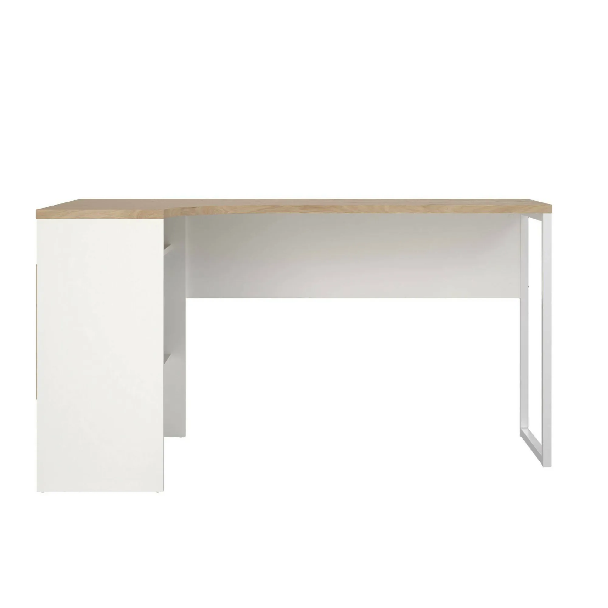 Scrivania Dturr, 81x145 h77 cm, Bianco e Rovere<Dmora Fashion