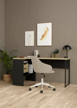Scrivania Dturr, 145x81 h77 cm, Nero e Quercia<Dmora Cheap