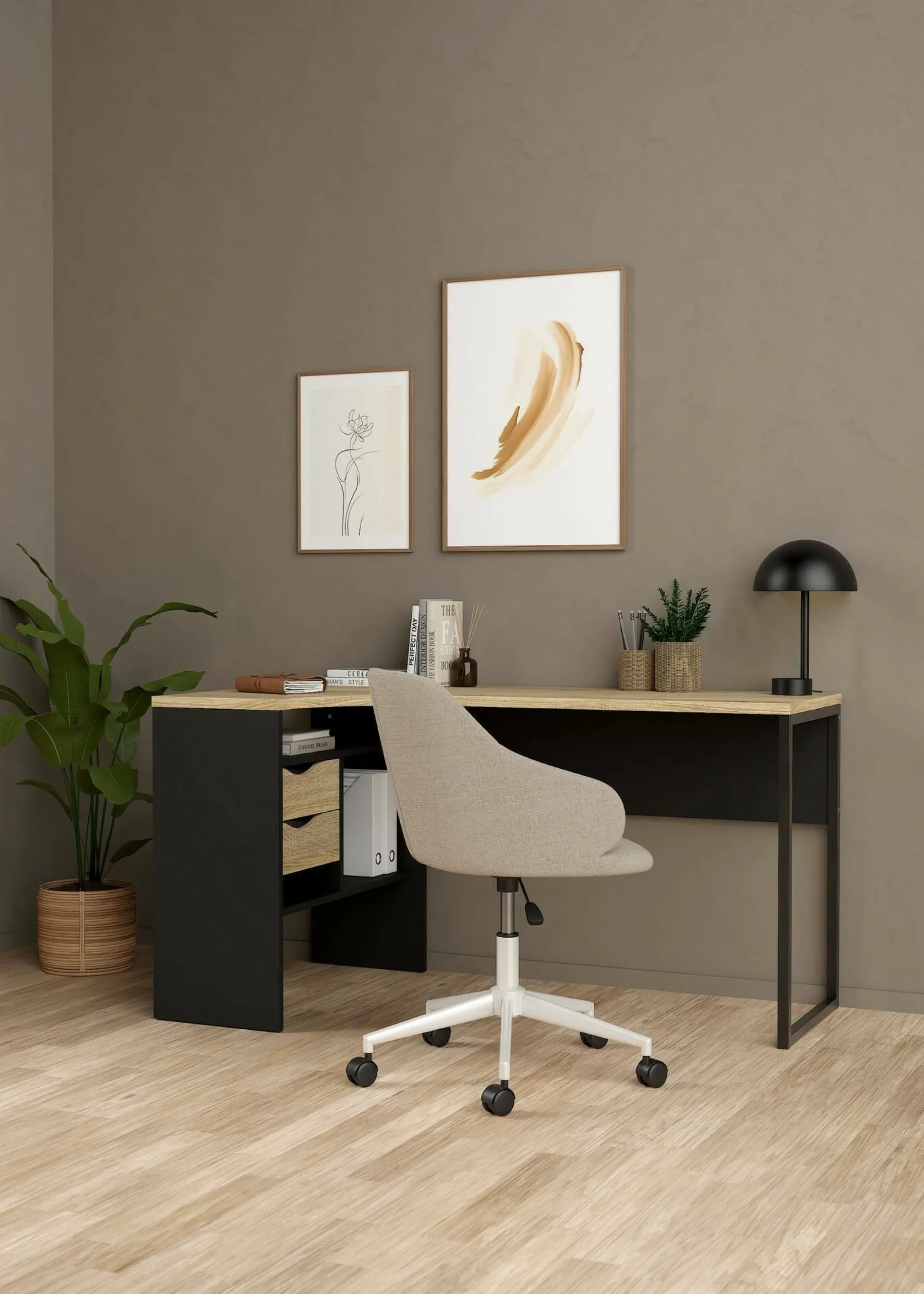 Scrivania Dturr, 145x81 h77 cm, Nero e Quercia<Dmora Cheap