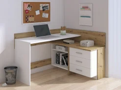 Scrivania Elsa, 130x112h82 cm, Bianco e Rovere Nodi<Dmora Clearance