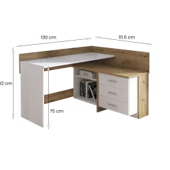 Scrivania Elsa, 130x112h82 cm, Bianco e Rovere Nodi<Dmora Clearance