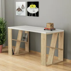 Scrivania Ernestina, 140x60h75 cm, Bianco e Rovere<Dmora Best Sale