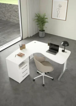 Scrivania Estongch, 159x150 h75 cm, Bianco e Grigio<Dmora Cheap
