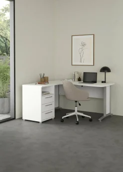 Scrivania Estongch, 159x150 h75 cm, Bianco e Grigio<Dmora Cheap