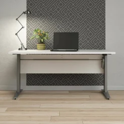 Scrivania Gonu, 150x80 h119 cm, Bianco e Grigio<Dmora Best