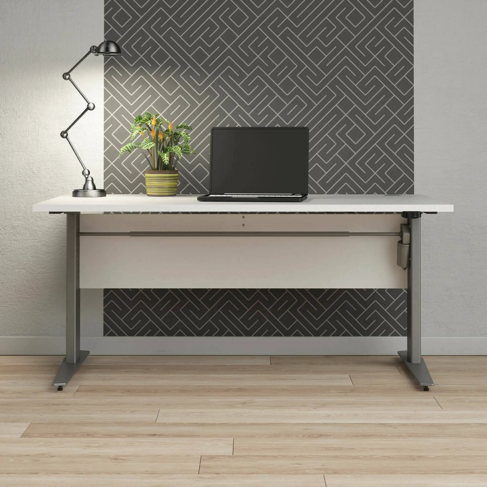 Scrivania Gonu, 150x80 h119 cm, Bianco e Grigio<Dmora Best