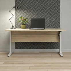 Scrivania Gonu, 150x80 h119 cm, Quercia e Bianco<Dmora Fashion