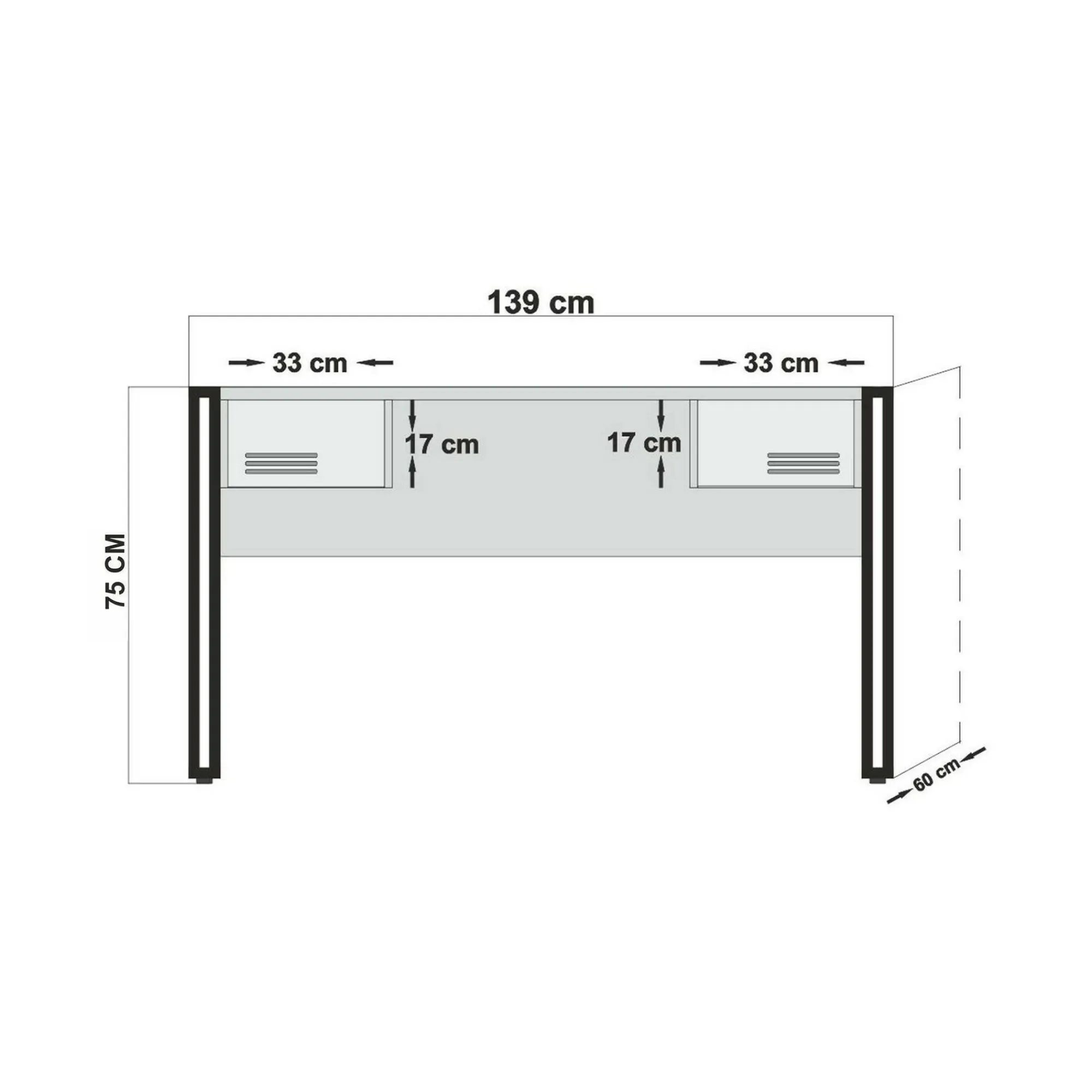 Scrivania Grimilde, 139x60h75 cm, Quercia e Nero<Dmora Hot