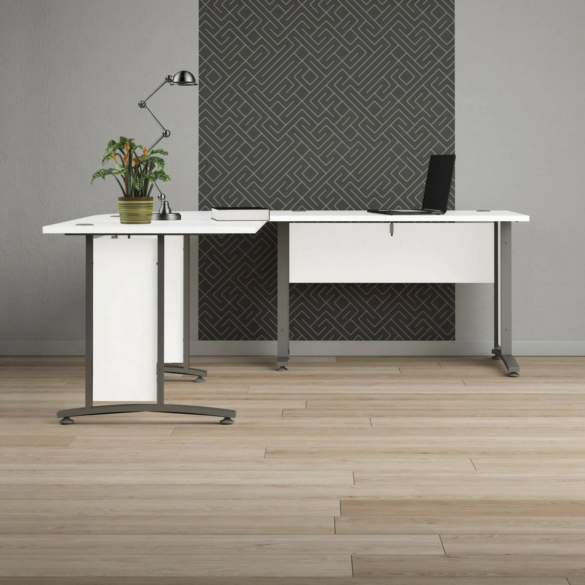 Scrivania Heling, 200x200 h75 cm, Bianco e Grigio<Dmora Clearance