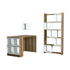 Scrivania Hongyu, 120x65h75 cm, Noce e Bianco<Dmora Discount