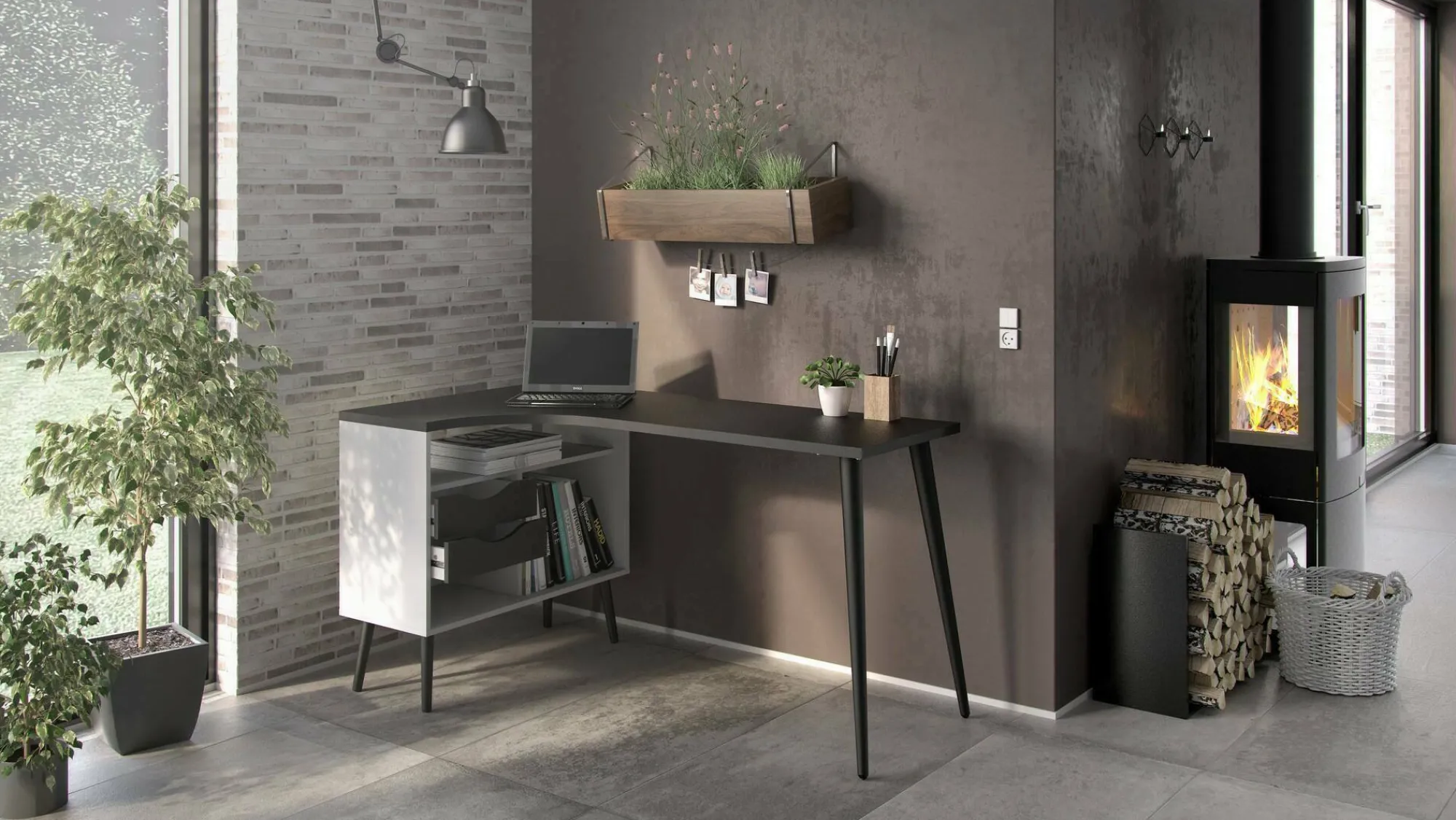 Scrivania Katherine, 145x81 h76 cm, Bianco e Nero<Dmora Sale