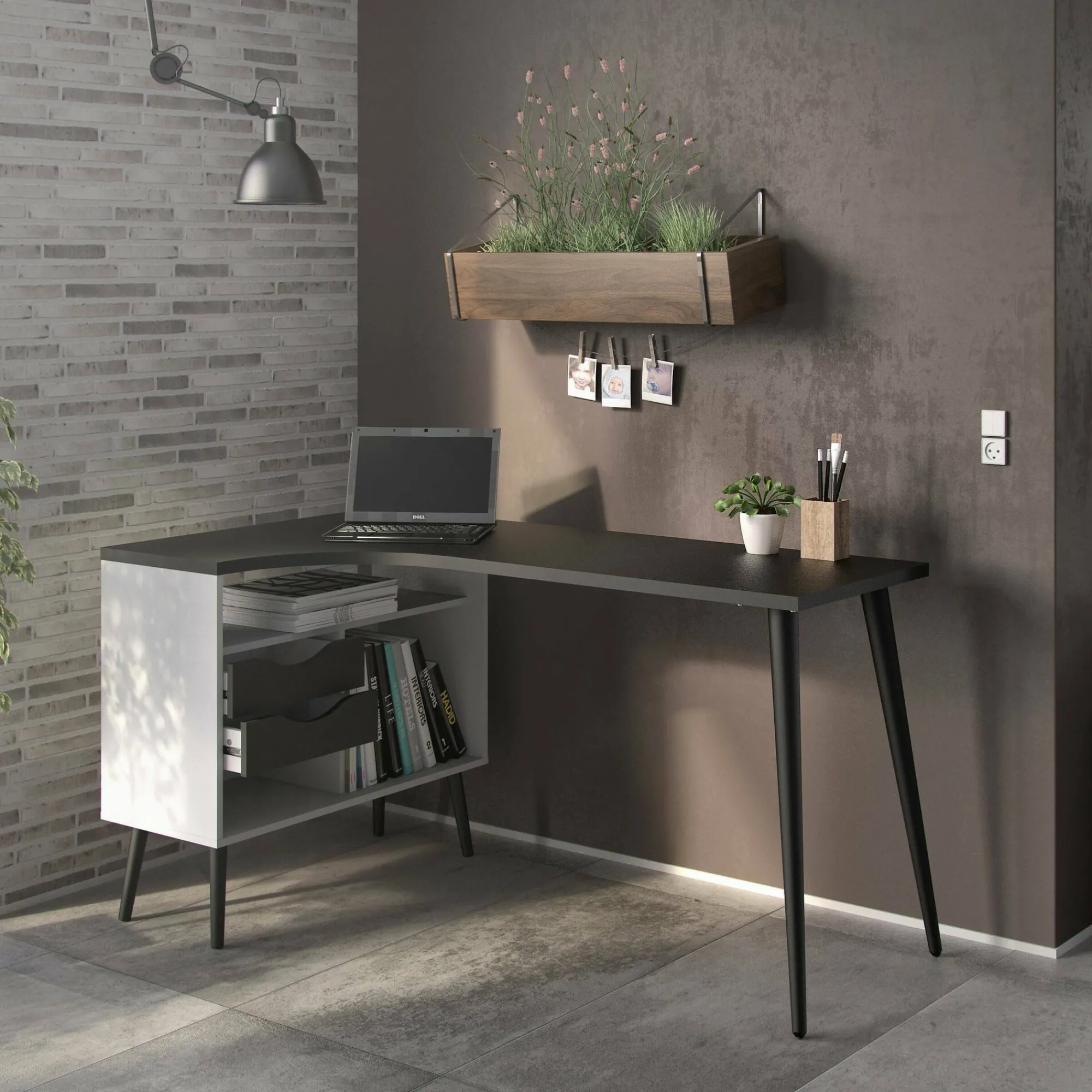 Scrivania Katherine, 145x81 h76 cm, Bianco e Nero<Dmora Sale