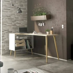 Scrivania Katherine, 145x81 h76 cm, Bianco e Quercia<Dmora New