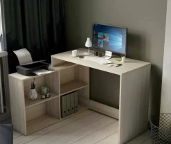 Scrivania Kyarr, 112x101 h77 cm, Rovere e Bianco<Dmora New