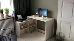 Scrivania Kyarr, 112x101 h77 cm, Rovere e Bianco<Dmora New