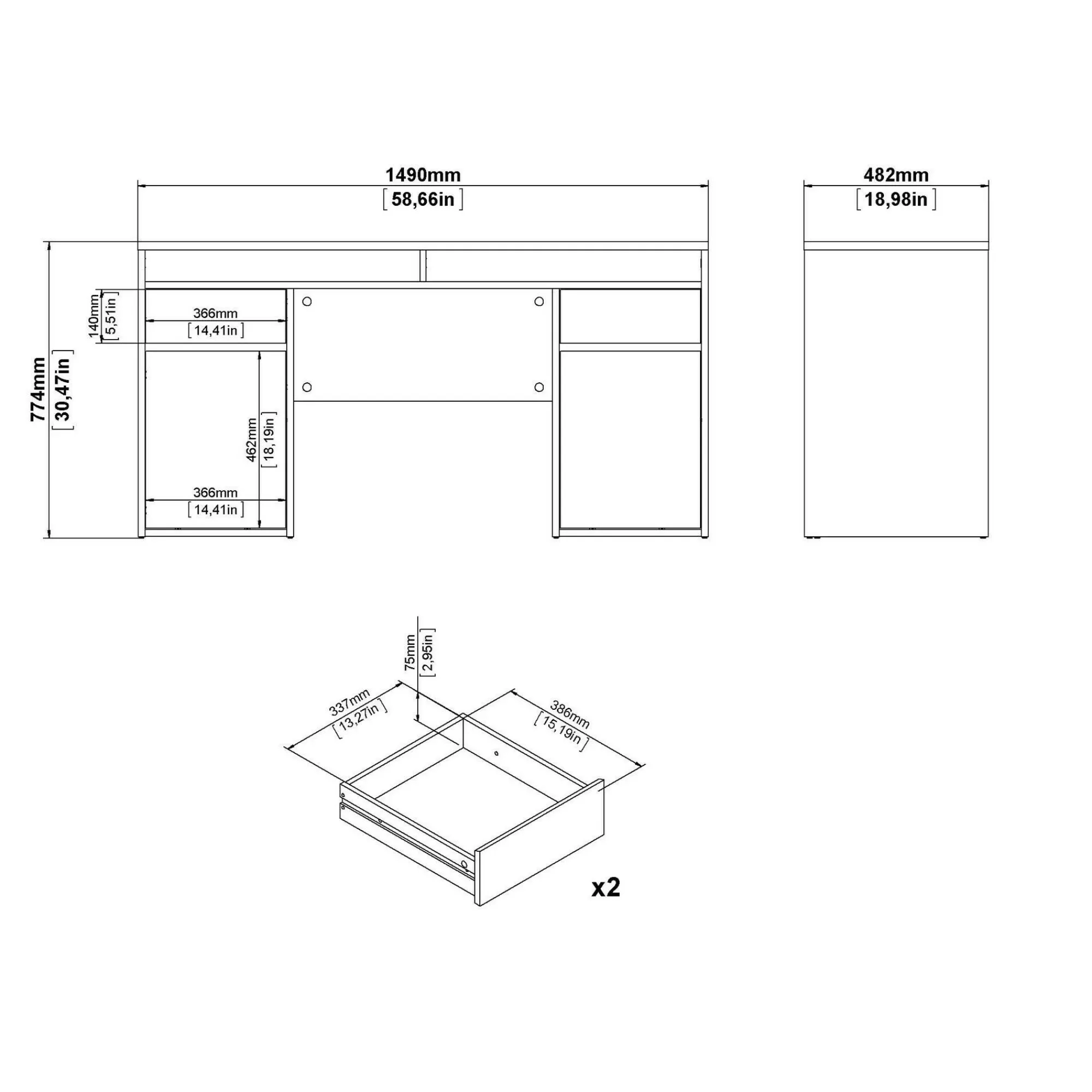 Scrivania Leepi, 48x149 h77 cm, Bianco<Dmora Cheap