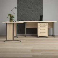 Scrivania Megh, 230x200 h75 cm, Grigio e Quercia<Dmora Cheap