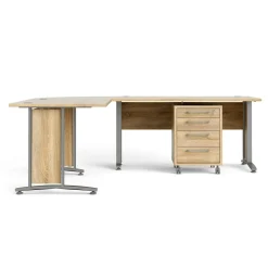 Scrivania Megh, 230x200 h75 cm, Grigio e Quercia<Dmora Cheap