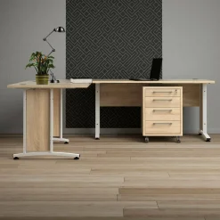 Scrivania Megh, 230x200 h75 cm, Quercia e Bianco<Dmora Online