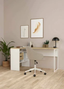 Scrivania Moire, 145x81 h77 cm, Bianco e Quercia<Dmora Best Sale