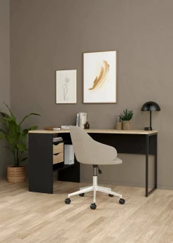 Scrivania Moire, 81x145 h77 cm, Nero e Rovere<Dmora Shop