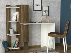 Scrivania Nanmadol, 90x45 h72 cm, Bianco e Noce<Dmora Outlet