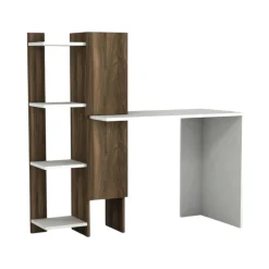Scrivania Nanmadol, 90x45 h72 cm, Bianco e Noce<Dmora Outlet