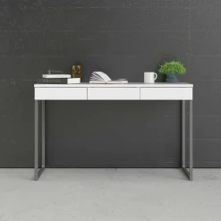 Scrivania Pascale, Scrittoio multiuso, Tavolo per ufficio porta PC, Piano di lavoro, 126x52 h77 cm, Bianco<Dmora Store