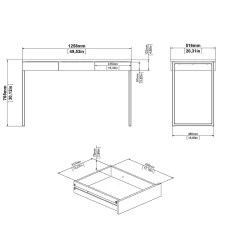 Scrivania Pascale, Scrittoio multiuso, Tavolo per ufficio porta PC, Piano di lavoro, 126x52 h77 cm, Bianco<Dmora Store