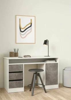 Scrivania Shanshan, 55x126 h76 cm, Bianco e Grigio<Dmora Best Sale