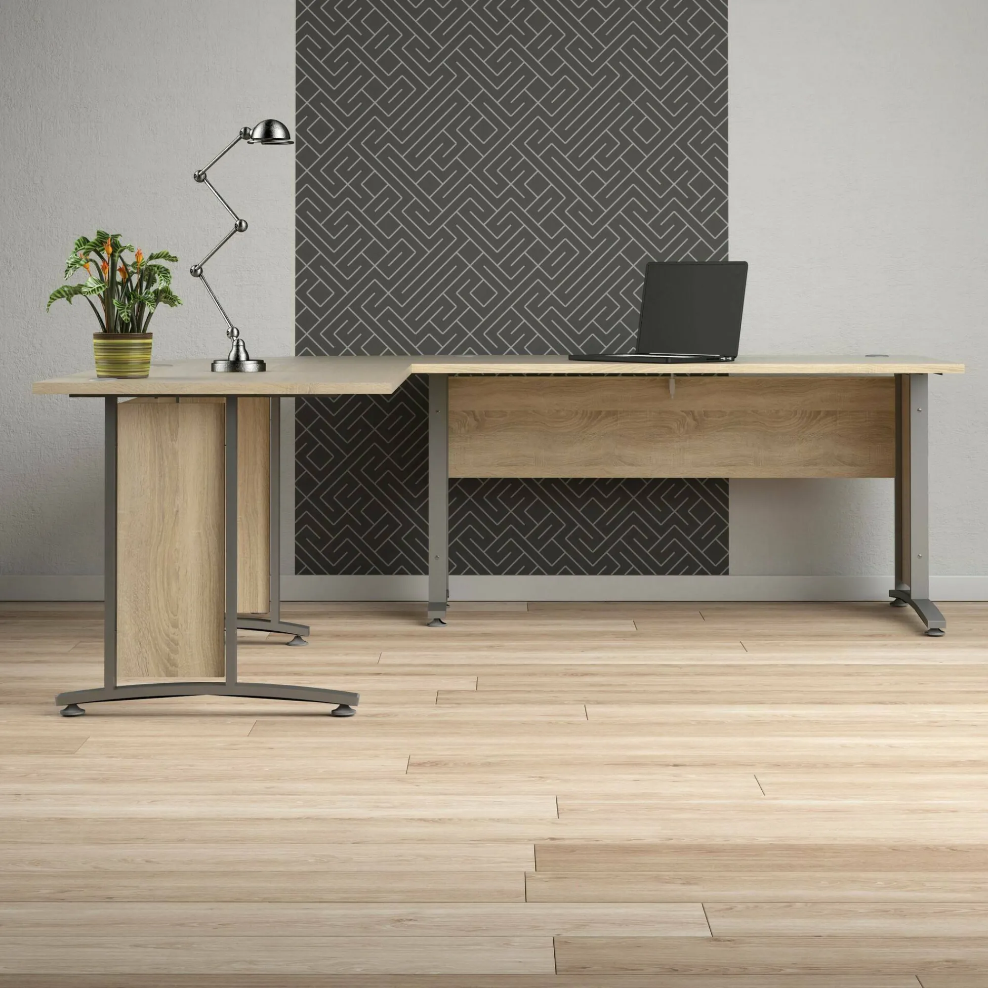 Scrivania Tanya, 200x230 h75 cm, Grigio e Quercia<Dmora Best Sale
