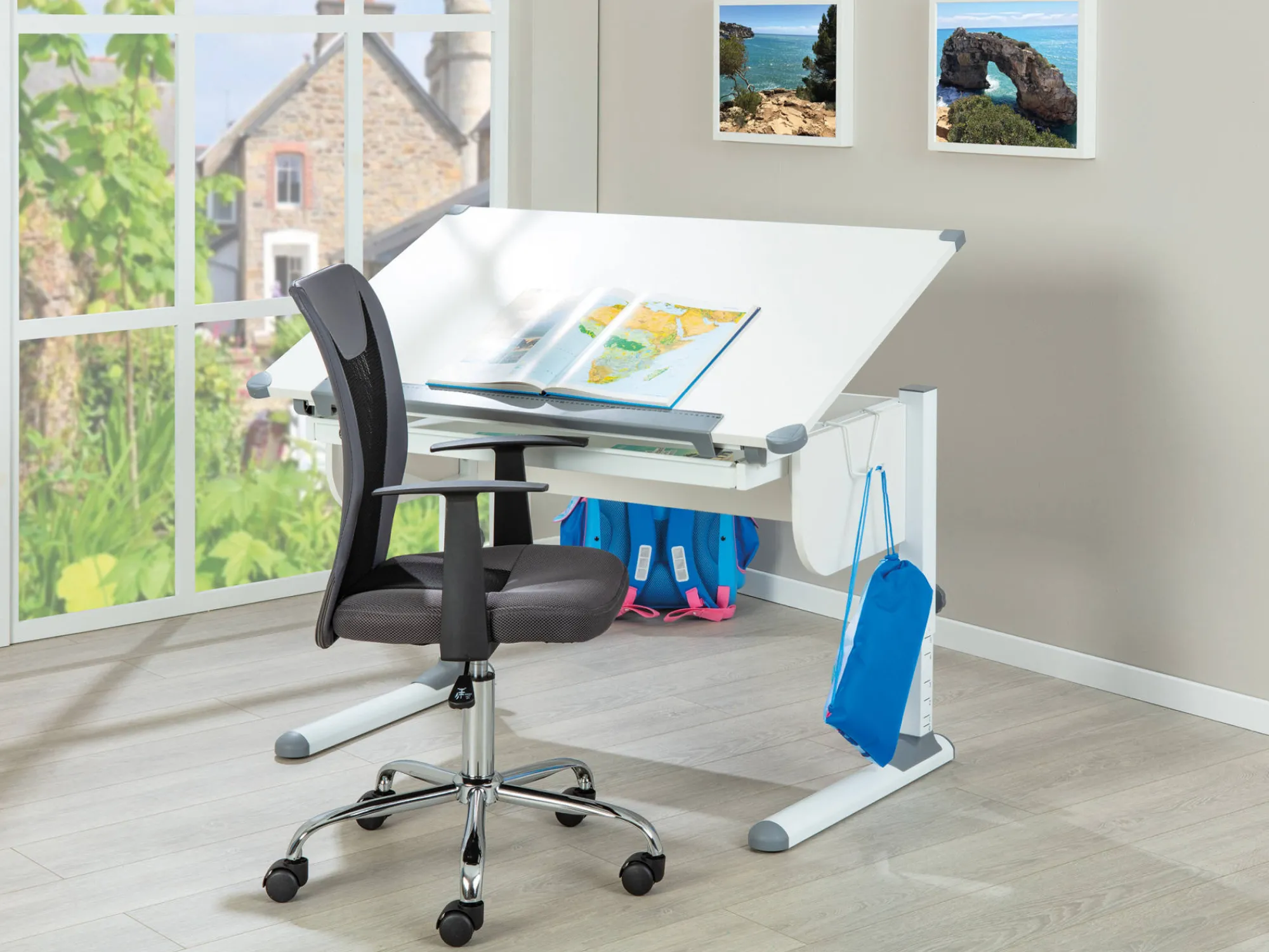 Scrivania Unna, Scrittoio multiuso, Tavolo per ufficio porta PC, Piano di lavoro, 110x55 h68 cm,<Dmora Cheap