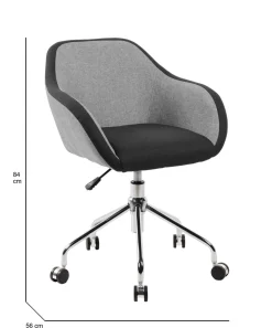 Sedia con ruote Bardello, 56x58h77/84 cm, Grigio e Nero<Dmora Store