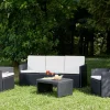 Set da giardino outdoor, Salottino da esterno con 2 poltrone, 1 divano e 1 tavolino, con cuscini, 100% Made in Italy,<Dmora Best