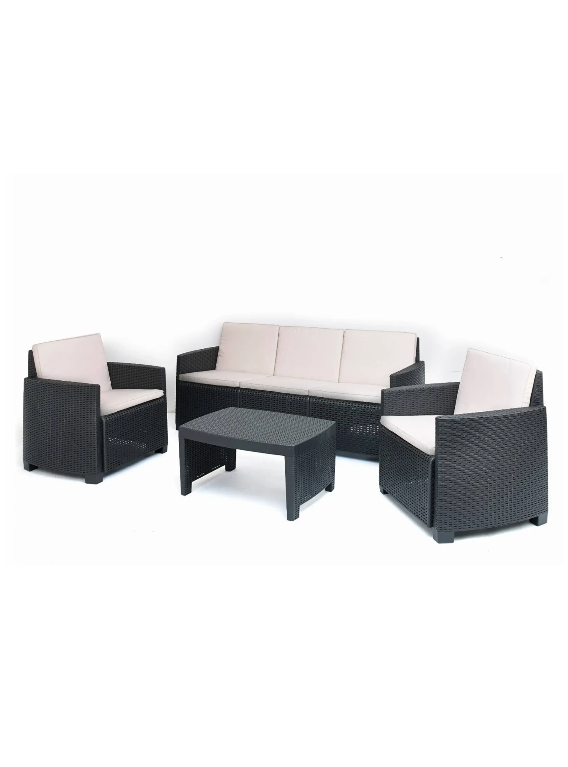 Set da giardino outdoor, Salottino da esterno con 2 poltrone, 1 divano e 1 tavolino, con cuscini, 100% Made in Italy,<Dmora Best Sale