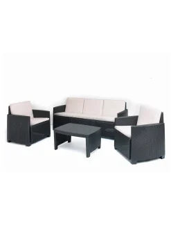 Set da giardino outdoor, Salottino da esterno con 2 poltrone, 1 divano e 1 tavolino, con cuscini, 100% Made in Italy,<Dmora Best