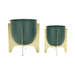 Set di 2 portavasi Barbena, 25x25 h26 cm, Verde e Oro<Dmora Best Sale