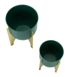 Set di 2 portavasi Barbena, 25x25 h26 cm, Verde e Oro<Dmora Best Sale