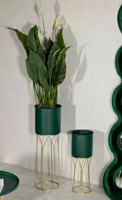 Set di 2 portavasi Parano, 23x23 h70 cm, Verde e Oro<Dmora Flash Sale