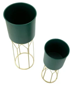 Set di 2 portavasi Parano, 23x23 h70 cm, Verde e Oro<Dmora Flash Sale